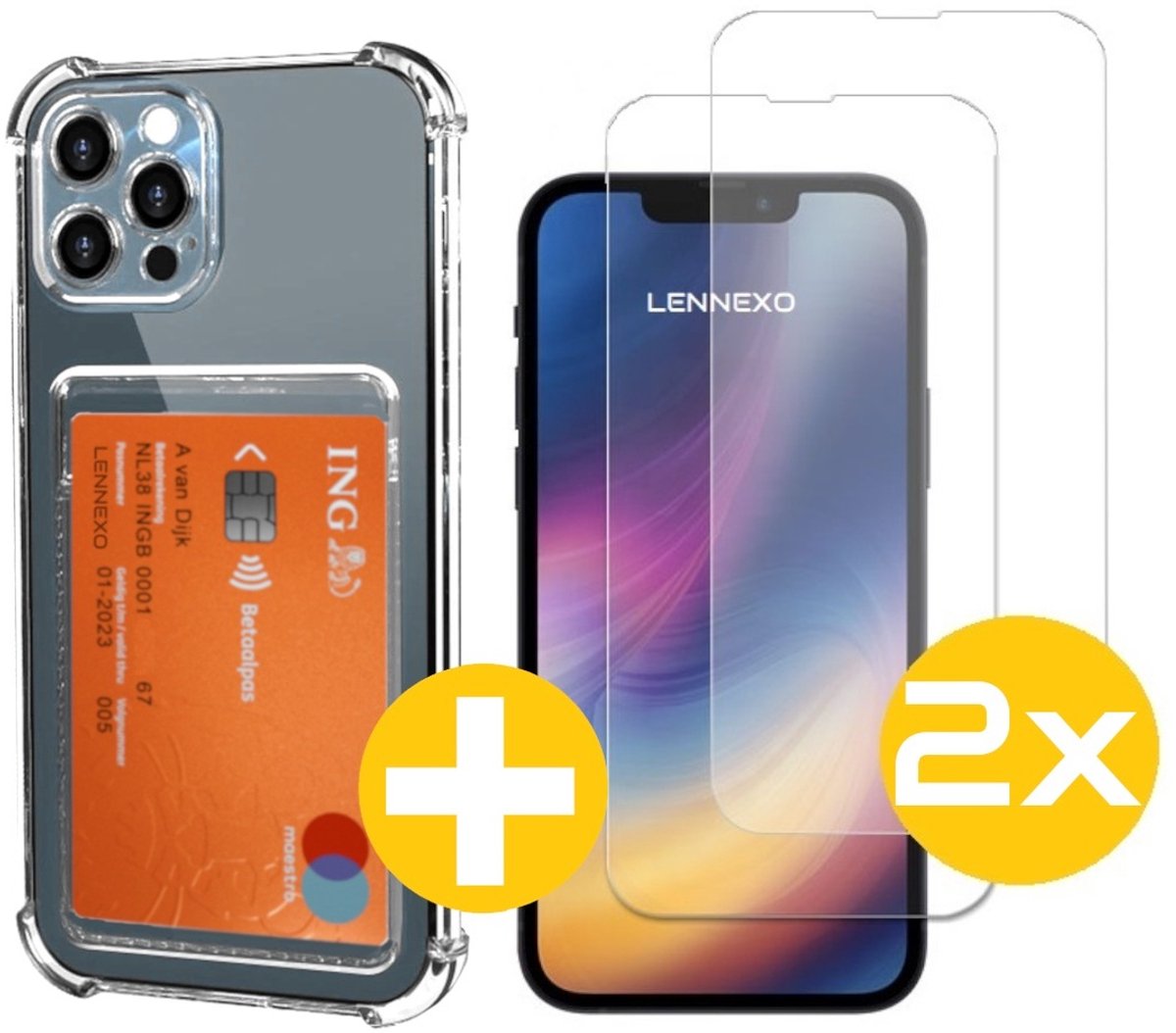 Pashouder Hoesje en Screenprotector Combi Geschikt Voor iPhone 12 Pro Max - Pasjeshouder + 2x Screenprotector