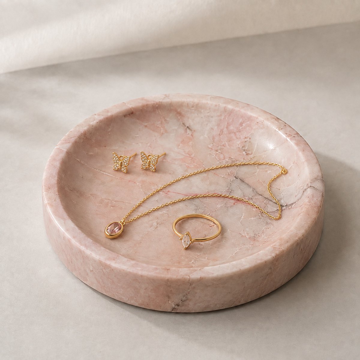 Sieradenschaaltje Echt Roze Marmer - Decoratieve Schaal voor Woondecoratie - Sieradenhouder voor Ringen, Oorbellen en Kettingen