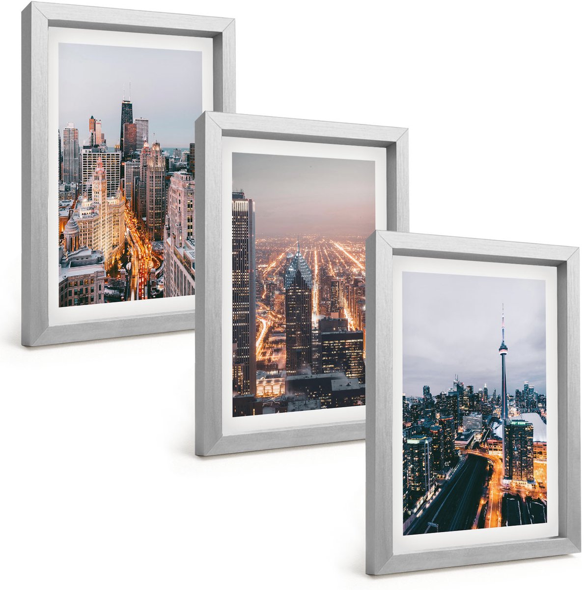 Tulup 4-Delige Schilderij Set - Stadsgezichten 's nachts met wolkenkrabbers en verlichting - 20 x 30 cm - Wanddecoratie - Moderne Interieurdecoratie - Decoratieve Schilderijen