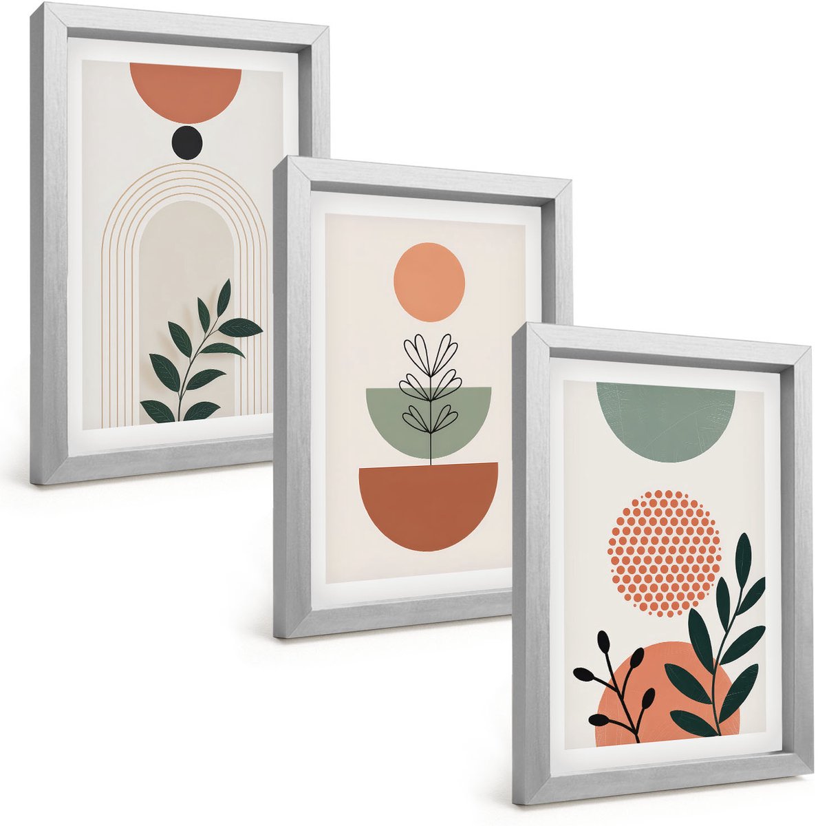 Tulup 4-Delige Schilderij Set - Plantmotieven in moderne vormen en kleuren - 20 x 30 cm - Stijlvolle Muurdecoratie - Slaapkamer - Moderne Wanddecoratie