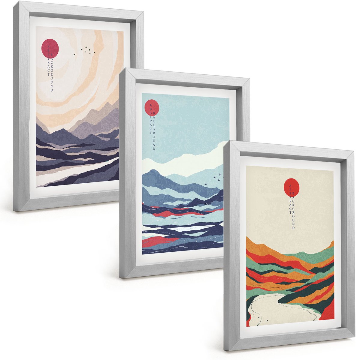 Tulup 4-Delige Schilderij Set - Japanse abstracte berglandschappen - 20 x 30 cm - Muurdecoratie - Wanddecoratie - Slaapkamer - Moderne Wanddecoratie