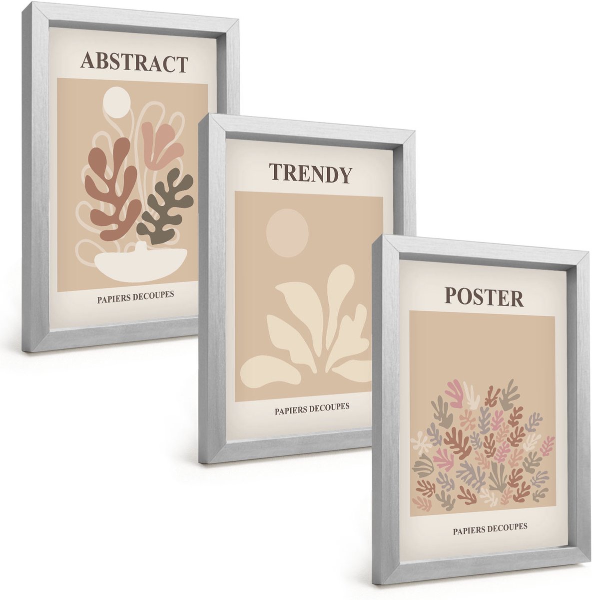 Tulup 4-Delige Schilderij Set - Posters met plantmotieven in beige en bruine tinten - 20 x 30 cm - Wanddecoratie - Woonkamer Decoratie - Moderne Wanddecoratie