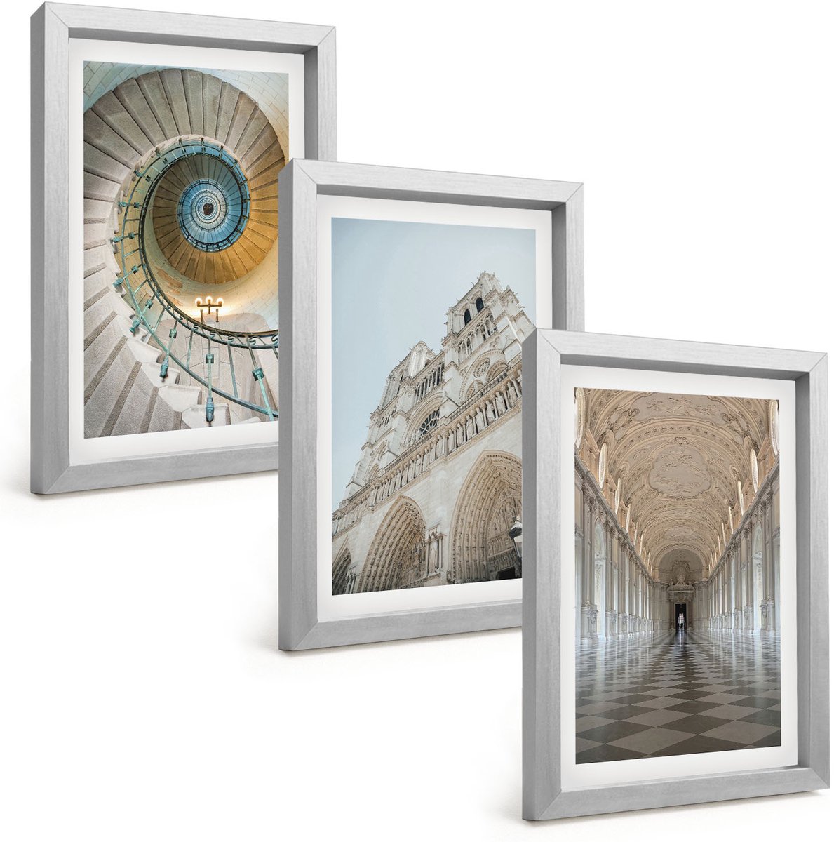 Tulup 4-Delige Schilderij Set - Wenteltrap van de kathedraal Uitzicht op de gevel van het gebouw Tegelgang - 20 x 30 cm - Decoratieve Schilderijen - Wanddecoratie - Hal - Muurdecoratie