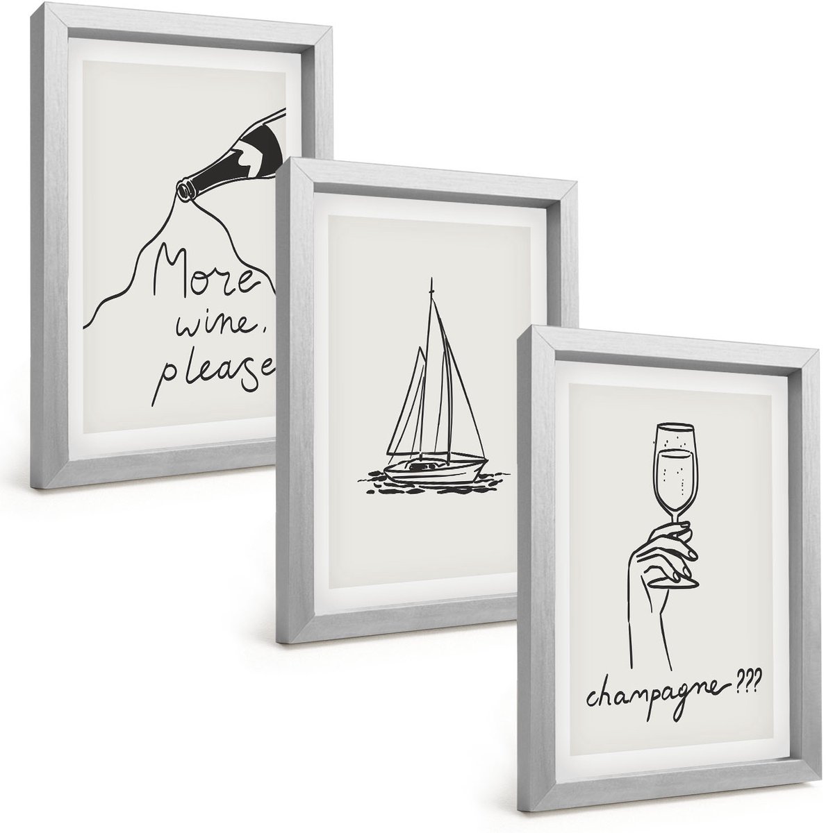 Tulup 4-Delige Schilderij Set - Wijn Zeilboot Champagneglas Lineaire Stijl - 20 x 30 cm - Wanddecoratie - Moderne Interieurdecoratie - Stijlvolle Muurdecoratie