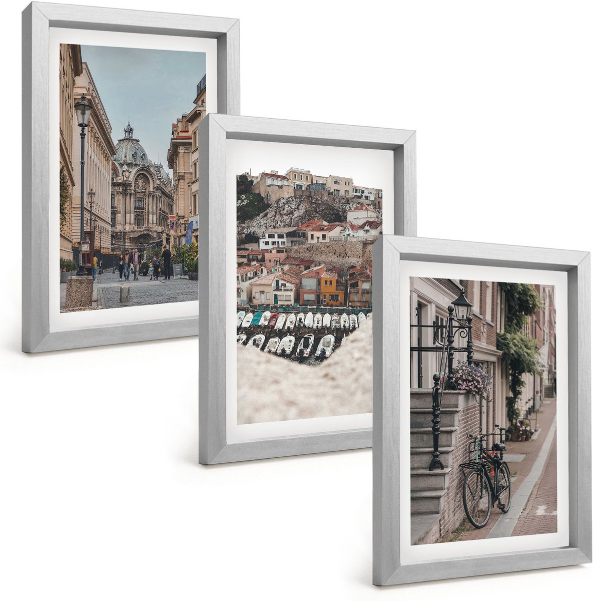 Tulup 4-Delige Schilderij Set - Sfeervolle stadsstraten met uitzicht op de haven en de gebouwen. - 20 x 30 cm - Moderne Wanddecoratie - Slaapkamer - Decoratieve Schilderijen