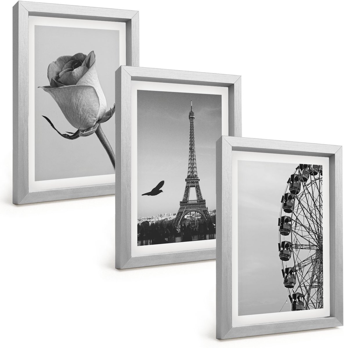 Tulup 4-Delige Schilderij Set - Roze Eiffeltoren en reuzenrad in zwart-wit - 20 x 30 cm - Muurdecoratie - Decoratieve Schilderijen - Wohnzimmer - Moderne Wanddecoratie