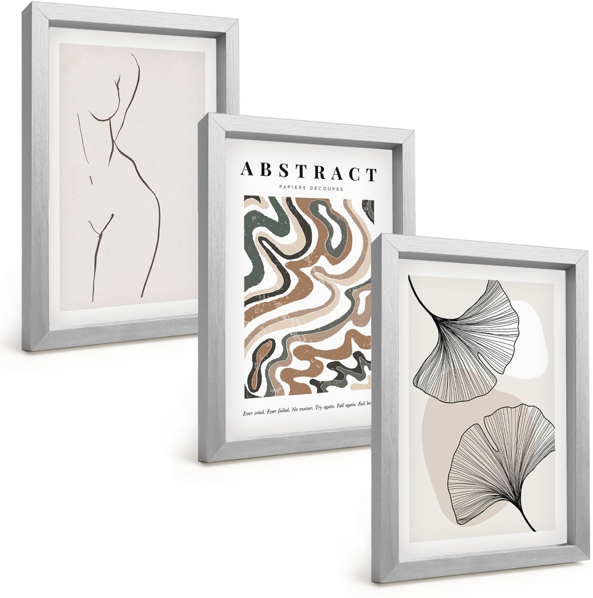 Tulup 4-Delige Schilderij Set - Abstracte poster met vrouwelijke vormen en bladeren in boho-stijl. - 20 x 30 cm - Wanddecoratie - Woonkamer Decoratie