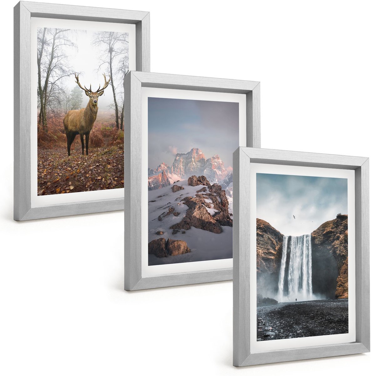 Tulup 4-Delige Schilderij Set - Natuurlijke, ongerepte landschappen, bergen, herten en watervallen. - 20 x 30 cm - Muurdecoratie - Schilderijen Set - Woonkamer - Wanddecoratie