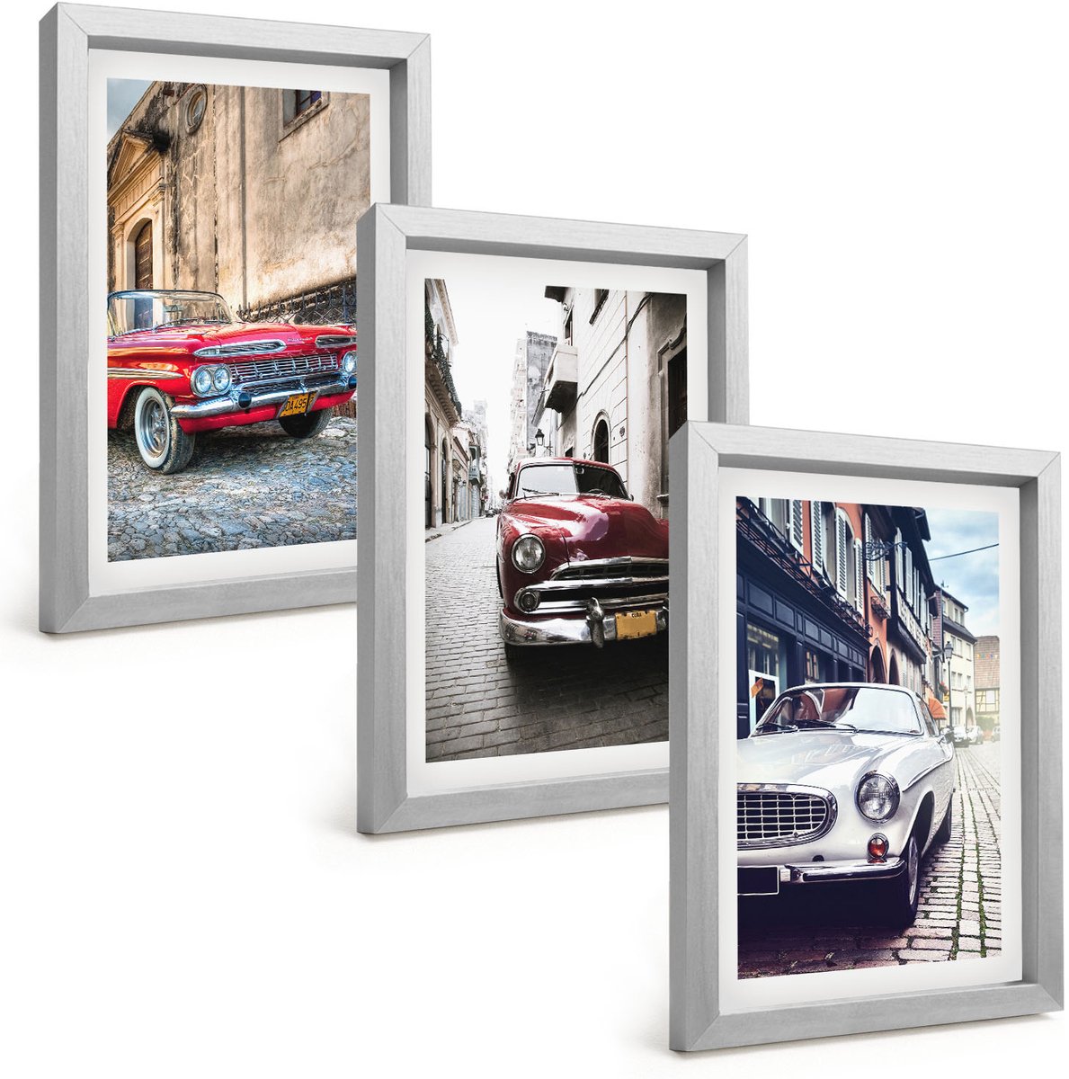 Tulup 4-Delige Schilderij Set - Klassieke auto's in verschillende kleuren op de straten van de stad. - 20 x 30 cm - Wanddecoratie - Muurdecoratie - Woonkamer