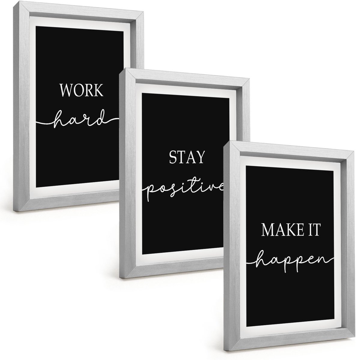 Tulup 4-Delige Schilderij Set - Elegante, motiverende slogans op een zwarte achtergrond - 20 x 30 cm - Stijlvolle Muurdecoratie - Kantoor - Interieur Decoratie