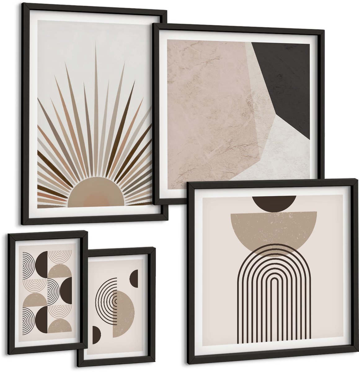 Tulup 4-Delige Schilderij Set - Abstracte geometrische vormen in neutrale tinten - 50 x 50 cm, 20 x 30 cm en 40 x 60 cm - Stijlvolle Wanddecoratie - Interieur - Stijlvolle Muurdecoratie