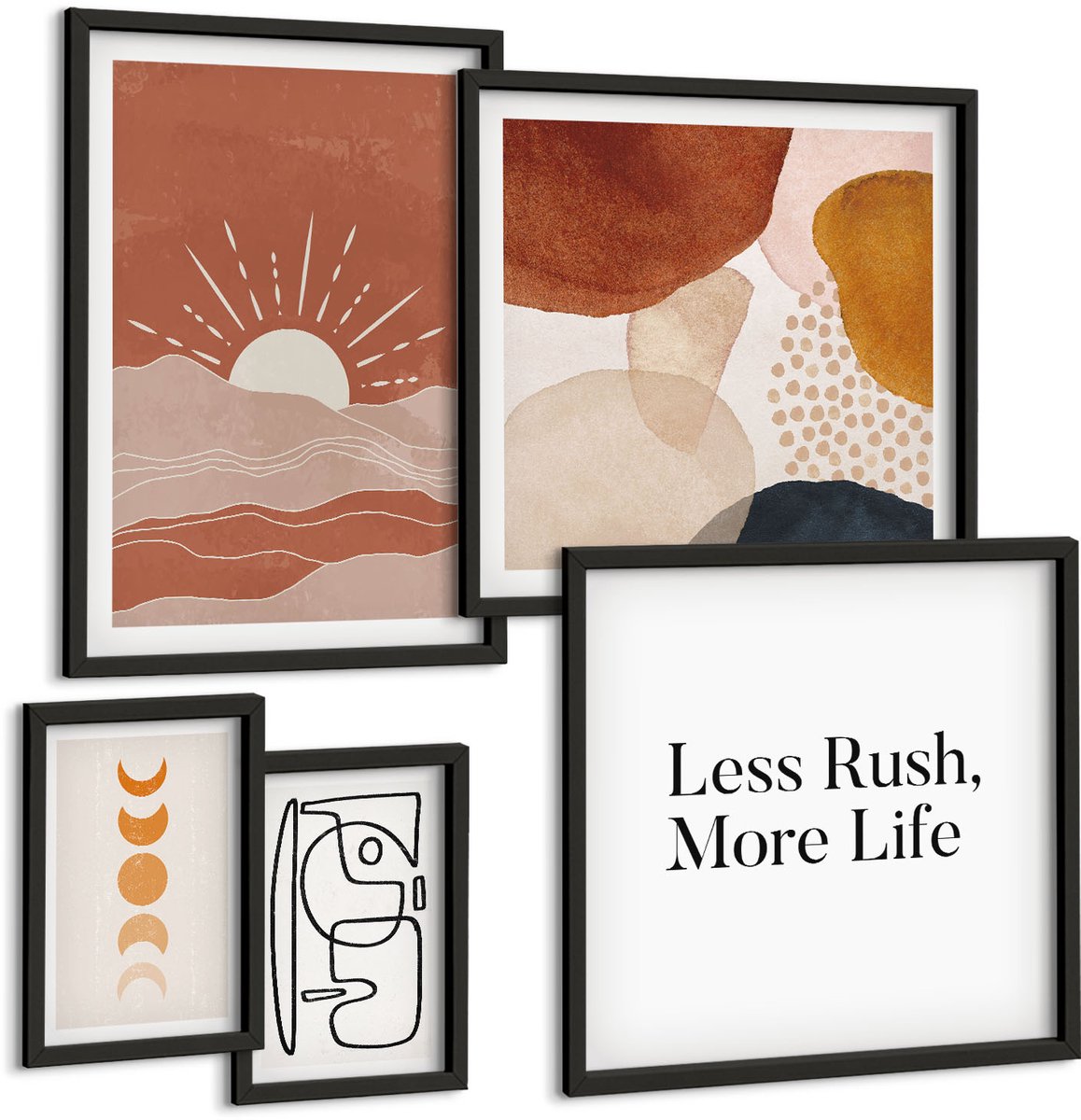 Tulup 4-Delige Schilderij Set - Stijlvolle afbeeldingen met abstracte vormen en de zon. - 50 x 50 cm, 20 x 30 cm en 40 x 60 cm - Wanddecoratie - Muurdecoratie - Moderne Interieurdecoratie - Decoratieve Schilderijen