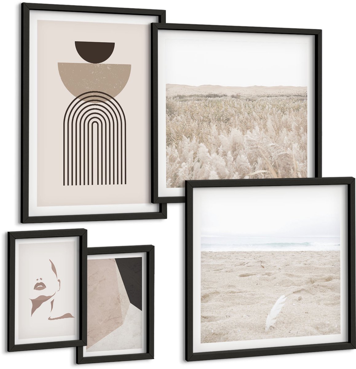 Tulup 4-Delige Schilderij Set - Stijlvolle abstracte kunst en natuurlandschappen in een ingetogen esthetiek. - 50 x 50 cm, 20 x 30 cm en 40 x 60 cm - Muurdecoratie - Wanddecoratie - Hal - Stijlvolle Muurdecoratie