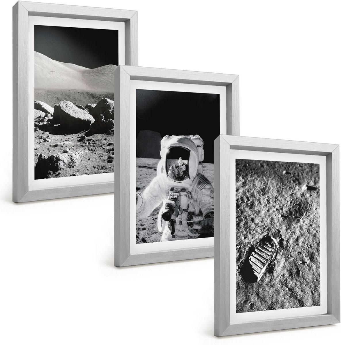 Tulup 4-Delige Schilderij Set - Maanfoto's met astronaut en voetafdruk - 20 x 30 cm - Muurdecoratie - Wanddecoratie - Slaapkamer