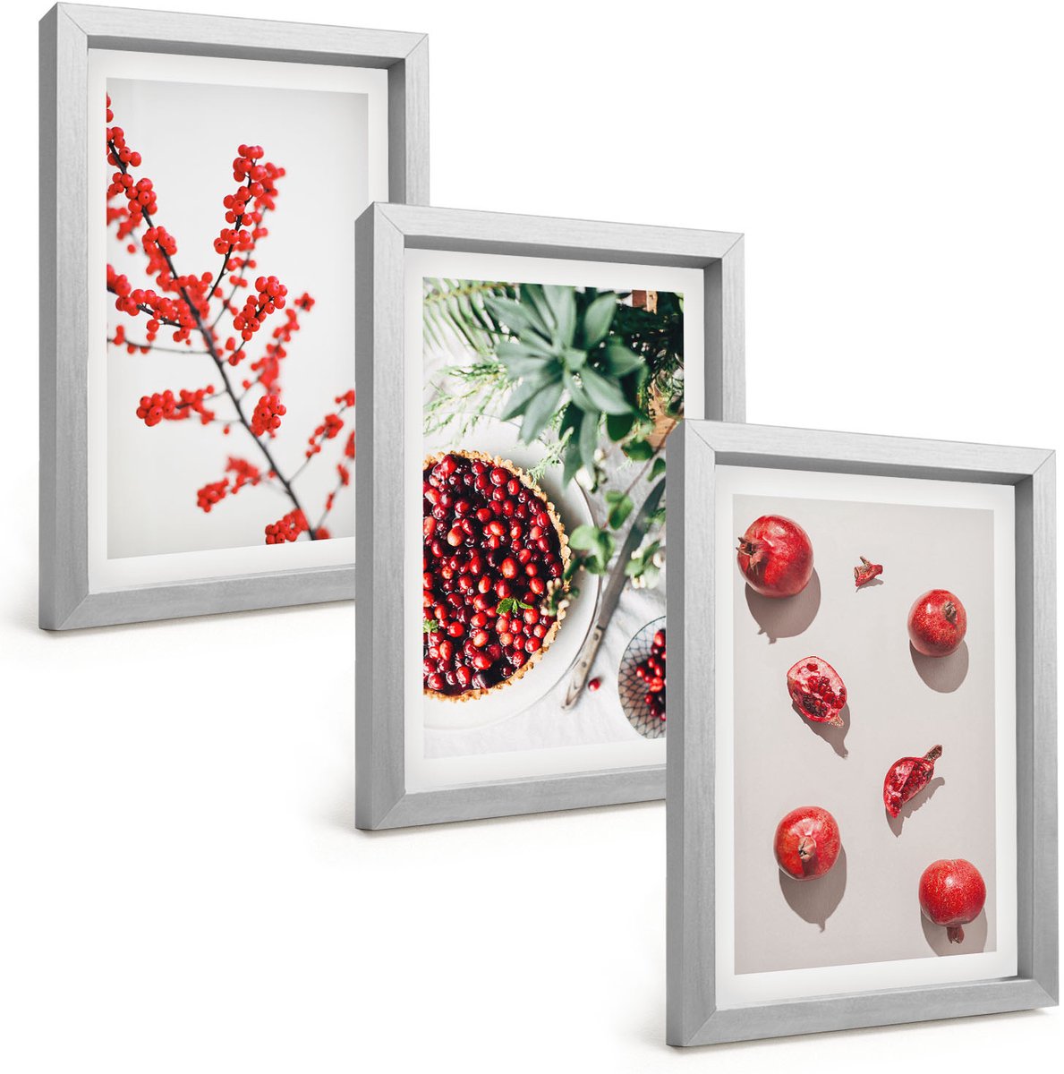 Tulup 4-Delige Schilderij Set - Rode vruchten en planten in een minimalistische stijl - 20 x 30 cm - Wanddecoratie - Schilderijen Set - Kantoor - Decoratieve Schilderijen
