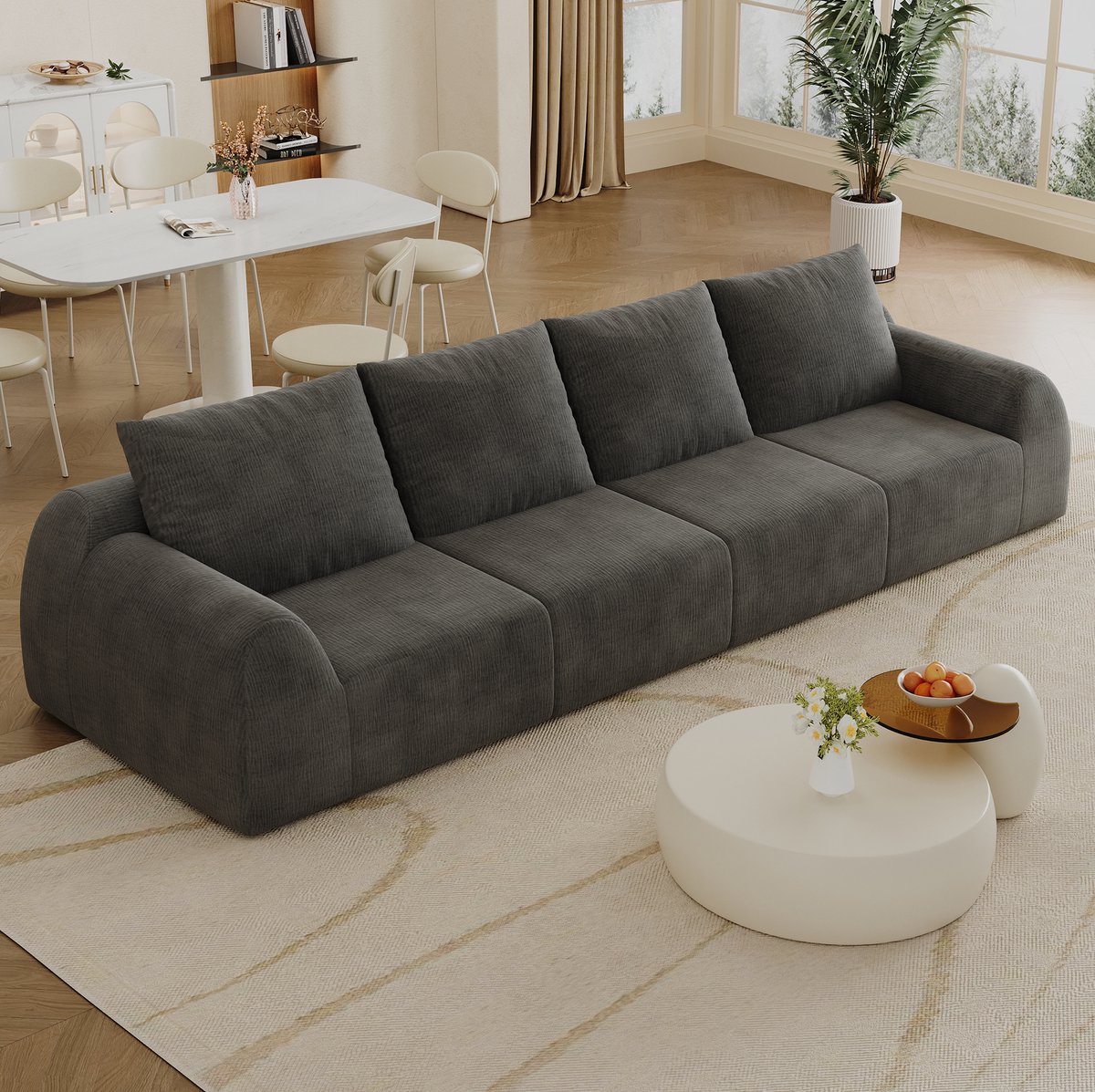 OKWISH Zitbank 324 Cm - Zachte Chenille Boneless Bank Met Hoge Elastische Vulling - Voor Woonkamer En Slaapkamer - Stof - Donkergrijs