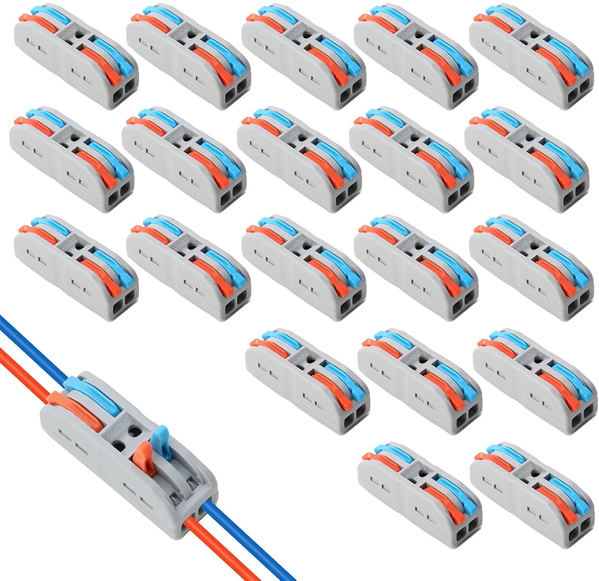 Pack of 20 Connecting Clamps with Lever, 2-Pin Plug Terminals for Cables 0.08-4 mm², Quick Terminal Terminal Clips for - ShopVlot