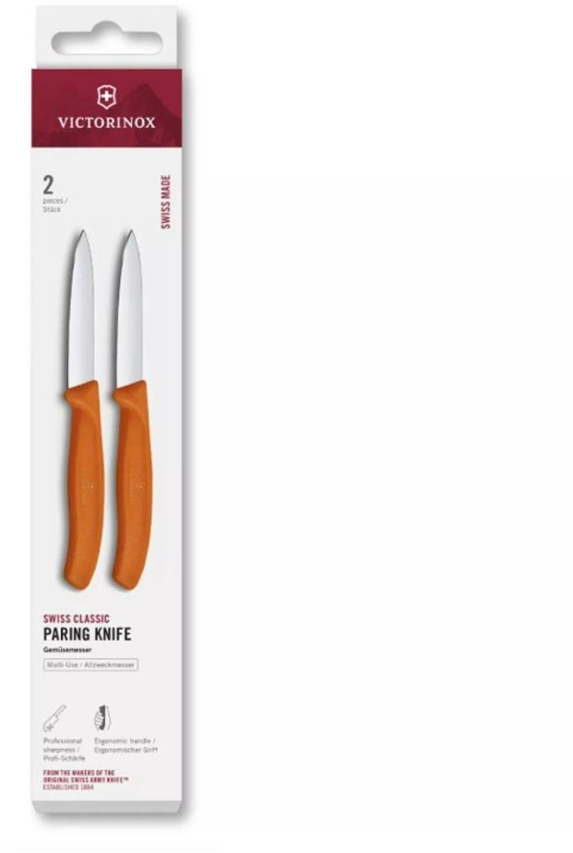 Victorinox schilmes keukenmes oranje 8cm set van 2 stuks.