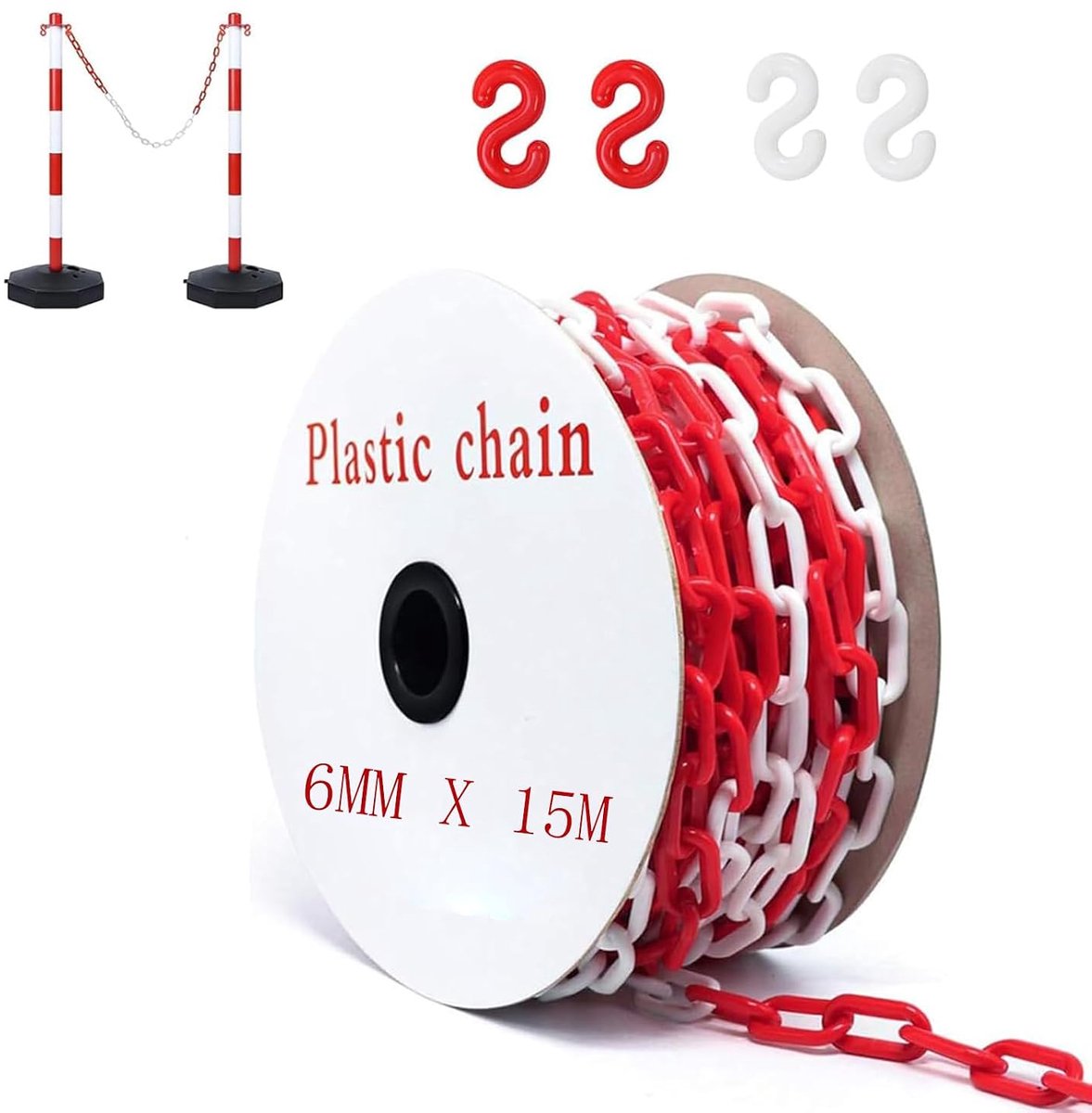 End Chain Red White Plastic End Chain Warning Chain Plastic Chain 6 mm with 4 S Hooks Safety Chain Plastic Lock Chain - ShopVlot