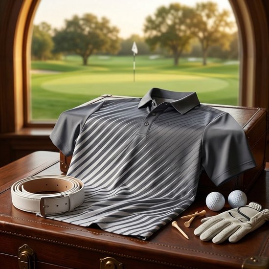 Heren Golfpolo Poloshirt Donkergrijs Grijs Gestreept Korte Mouw Casual Golfshirt Sport Shirt voor Balsporten Maat L van Nivard — afbeelding 5