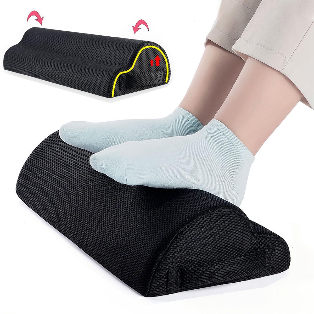 Famanu – In hoogte verstelbare voetsteun voor onder bureau, antislip voetsteunkussen voor optimaal comfort in thuiskantoor
