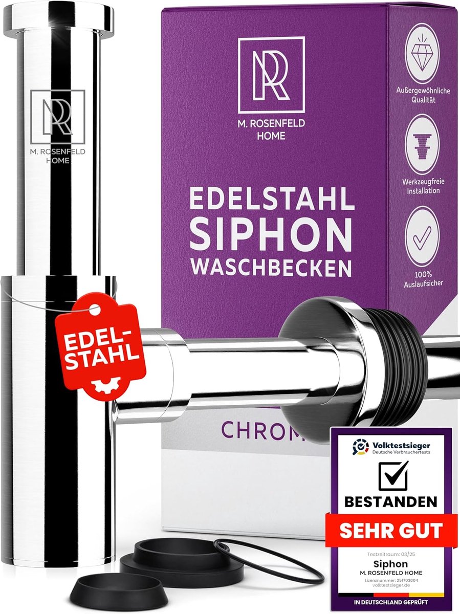 M. ROSENFELD HOME Design siphon washbasin – universal tube iphon 1 1/4 inch for washbasin, odour valve and drain pipe - ShopVlot