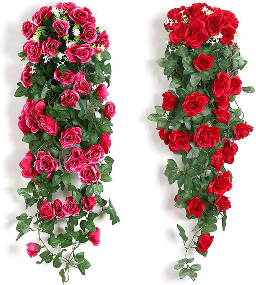 milaosk Pack of 2 Artificial Flowers on the Wall Artificial Hanging Plants Flower Pendants Ivy Artificial Roses Red - ShopVlot
