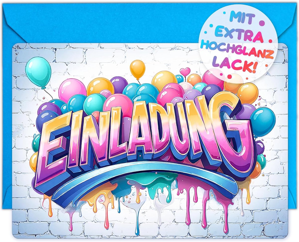 VULAVA 12 x graffiti invitation cards for children's birthday for boys and girls + 12 x envelopes; the graffiti party - ShopVlot