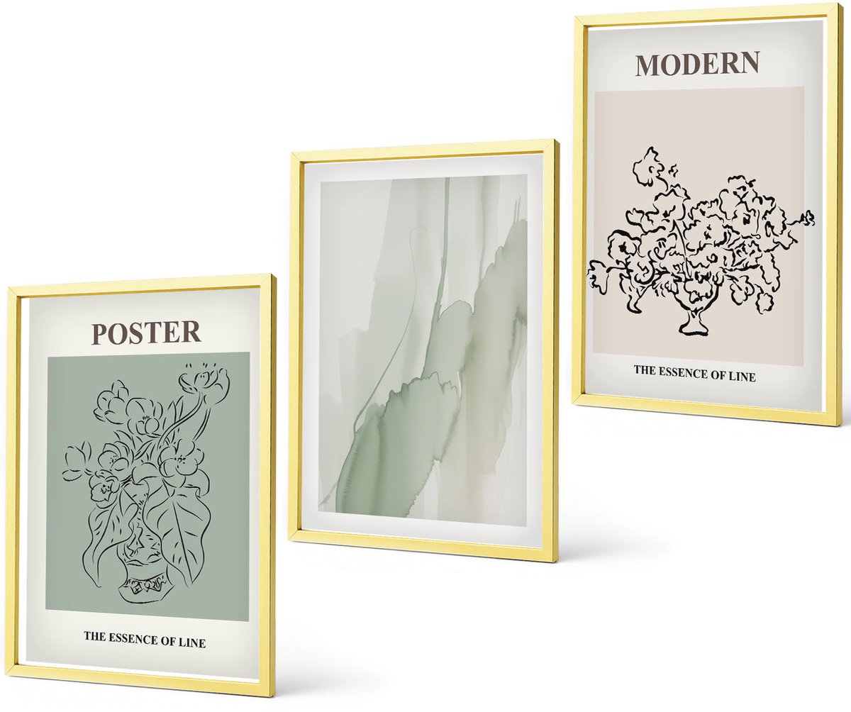 Coloray 3-Delige Schilderij Set - Bloemen In Een Vaas In Een Moderne En Minimalistische Stijl. - 40 x 40 cm En 40 x 60 cm - Wanddecoratie - Schilderijen Set - Interieur - Interieur Decoratie