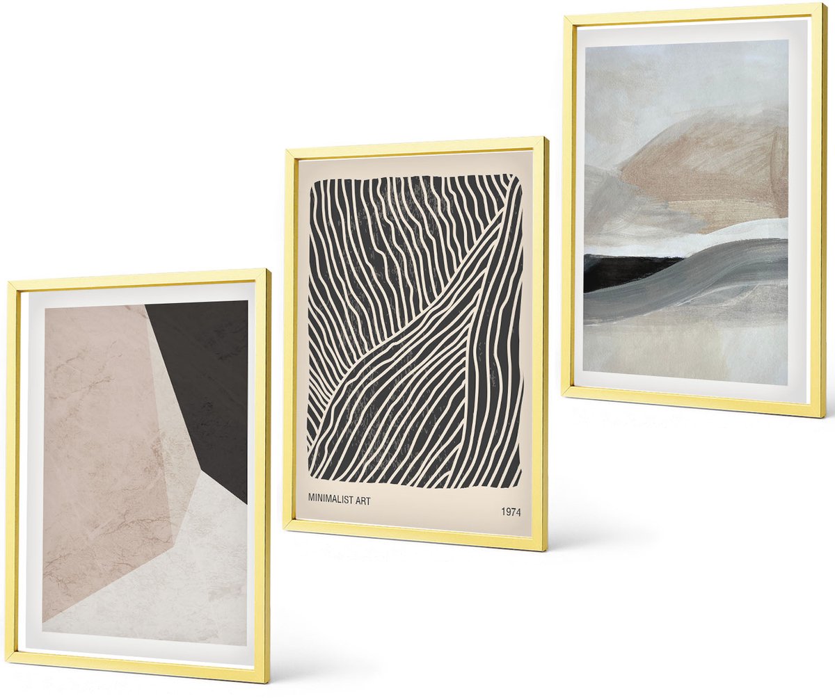 Coloray 3-Delige Schilderij Set - Abstracte Patronen, Vormen, Decoratieve Boho-Stijl - 40 x 40 cm En 40 x 60 cm - Schilderijen Set - Wanddecoratie - Woonkamer - Woonkamer Decoratie