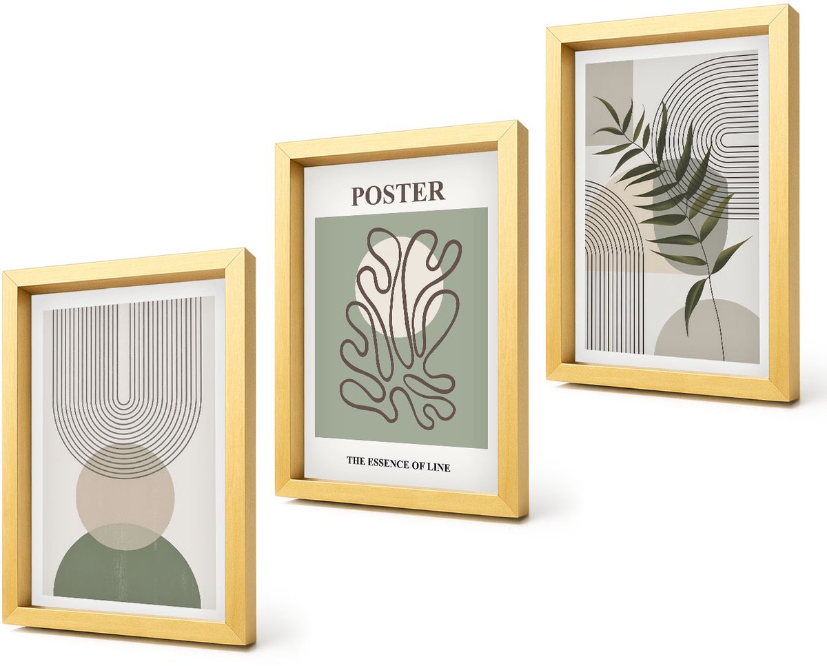 Coloray 4-Delige Schilderij Set - Geometrische abstracte botanische patronen poster - 20 x 30 cm - Muurdecoratie - Decoratieve Schilderijen - Wohnzimmer - Stijlvolle Muurdecoratie