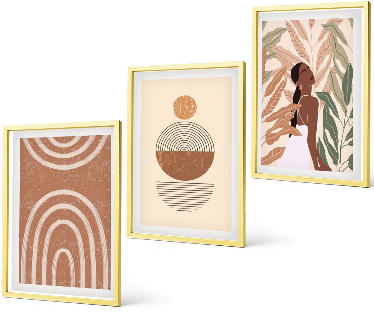 Coloray 3-Delige Schilderij Set - Herfstlandschappen In Een Pittoreske Stijl - 40 x 40 cm En 40 x 60 cm - Muurdecoratie - Decoratieve Schilderijen - Wohnzimmer - Woonkamer Decoratie
