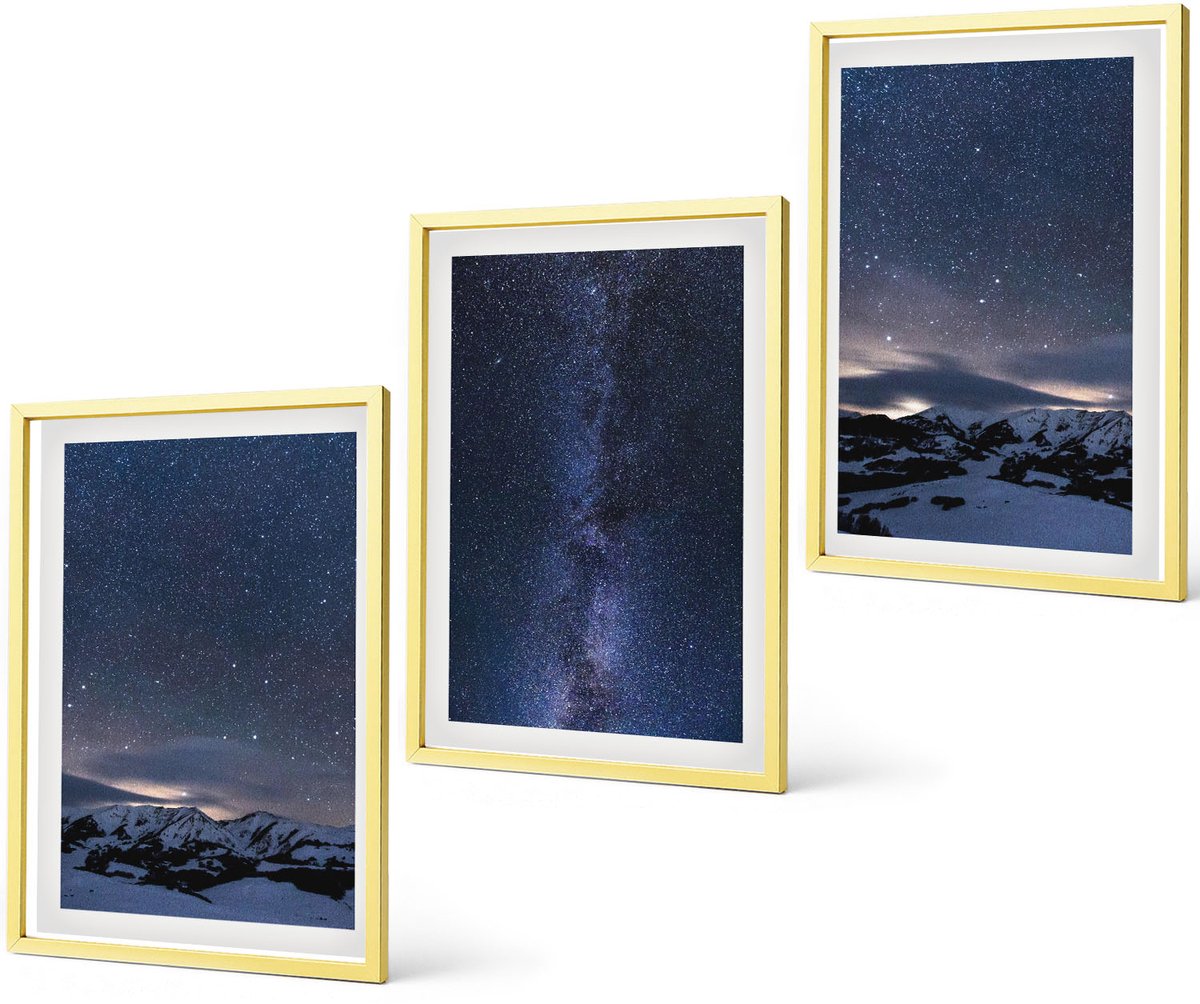 Coloray 3-Delige Schilderij Set - Zeegezicht Met Citroenbomen - Italiaanse Schilderijen - 40 x 40 cm En 40 x 60 cm - Schilderijen Set - Wanddecoratie - Woonkamer - Muurdecoratie