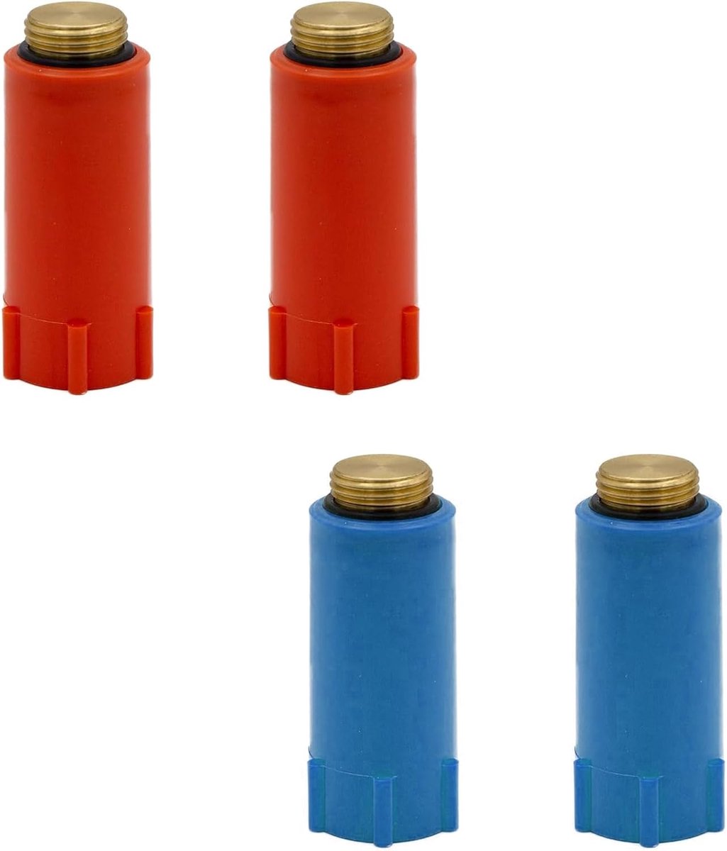 Bouwpluggen 1/2", Jicyor 4 stuks messing draad rood en blauw kunststof drukpluggen water met afdichtingspakkingen - ShopVlot