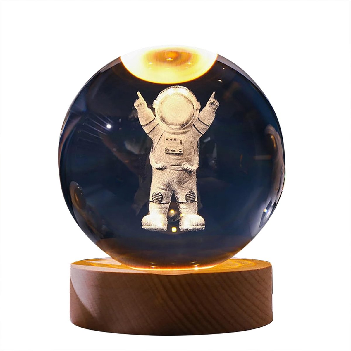 KZQ Kristallen bollamp - Nachtlampje - Lamp met kristallen glazen bolvoet - Astronautvorm - USB-oplaadkabel - Met schakelaar - 6 x 6 x 12 cm