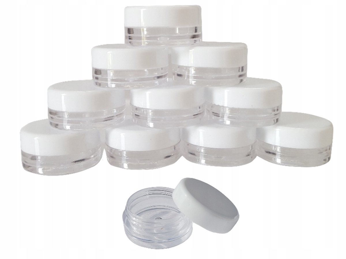 100x Potjes 5ml voor Nail Art - Transparant met Witte Dop