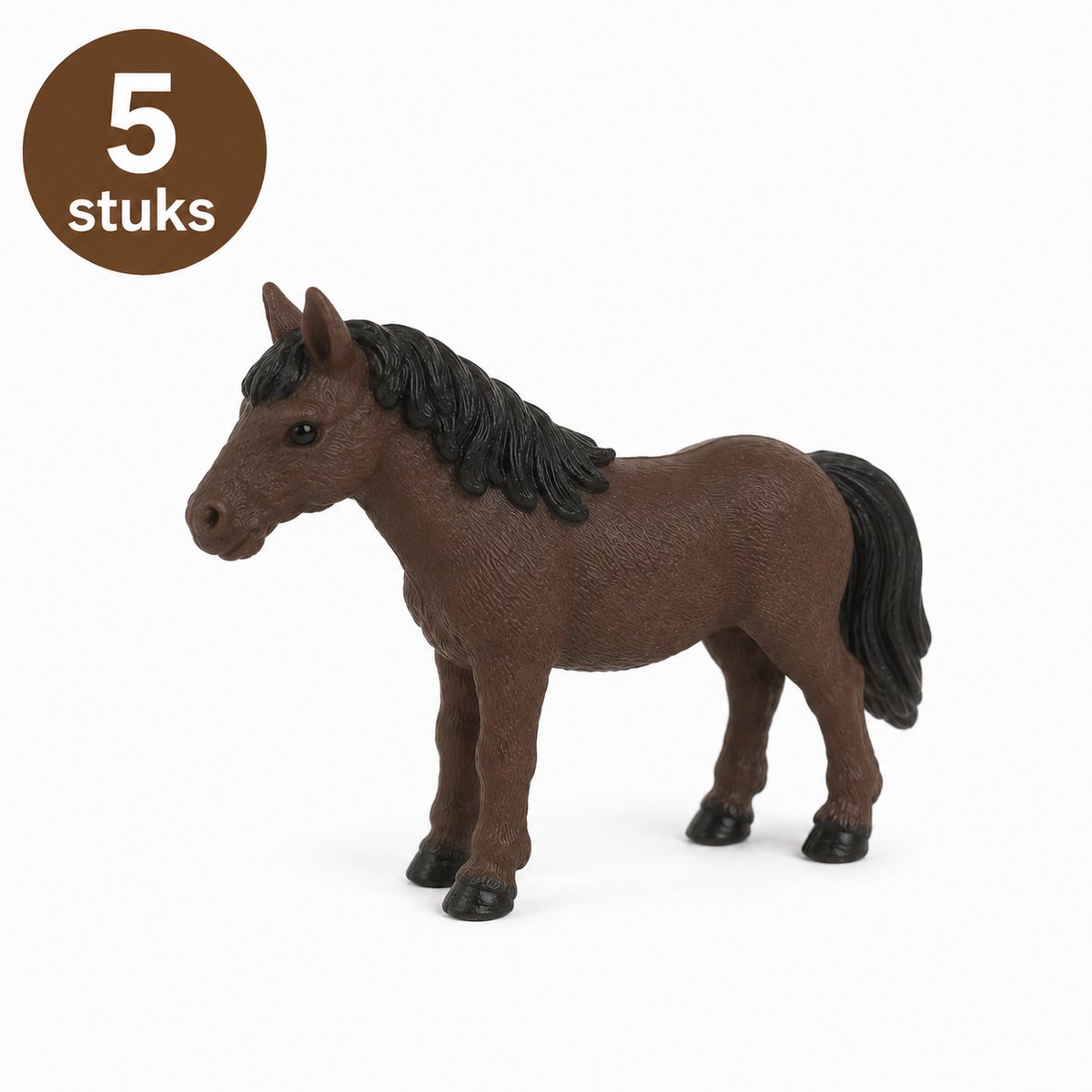 Pradeo - Miniatuur Paarden - 5 Stuks - Boerderij Dieren - Mini - Beeldjes - Hars - Bruin - Decoratie - Landschap - DIY
