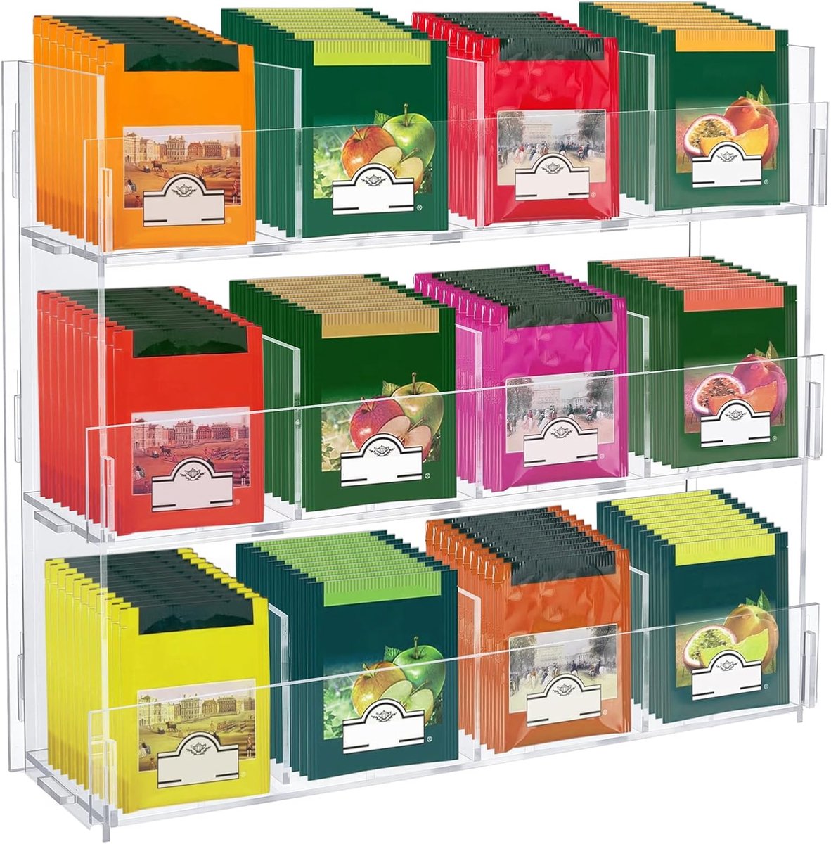 Acrylic Tea Bag Holder Transparent 3-Tier Tea Bag Holder Storage Stand Cabinet or Worktop Stand for Over 200 Tea Bags - ShopVlot