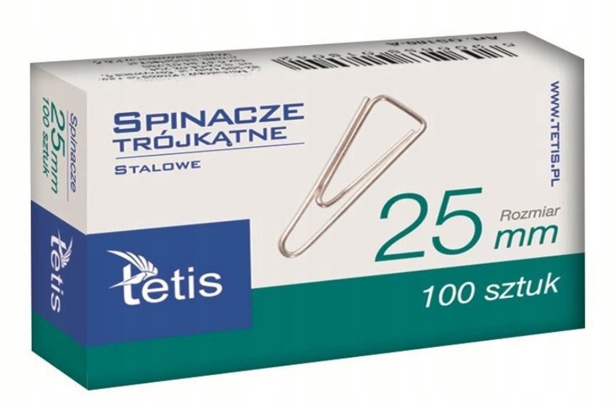 Driehoekige metalen paperclips, 25 mm, 100 stuks