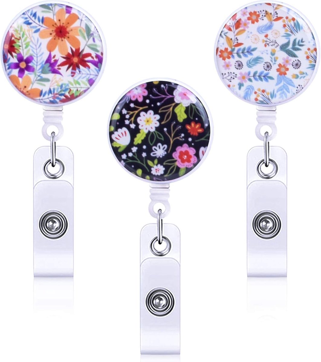 Bloemenpatroon ID-kaarthouder met clip, sleutelhanger set met sleutelkoord, intrekbare badge met scheurbestendige - ShopVlot