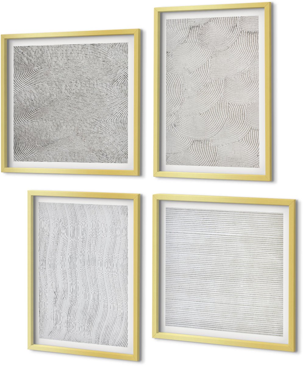 Coloray 4-Delige Schilderij Set - Patronen in het zand: lineaire geometrische structuren - 40 x 40 cm en 40 x 60 cm - Stijlvolle Muurdecoratie - Kantoor - Interieur Decoratie
