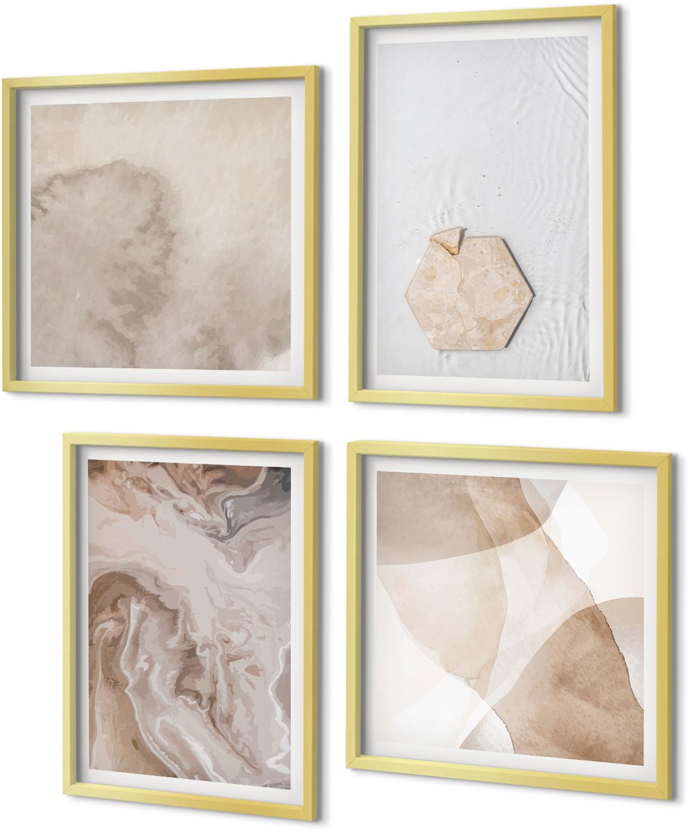 Coloray 4-Delige Schilderij Set - Abstracte vormgeving geïnspireerd door de natuur. - 40 x 40 cm en 40 x 60 cm - Muurdecoratie - Wanddecoratie - Slaapkamer - Moderne Wanddecoratie
