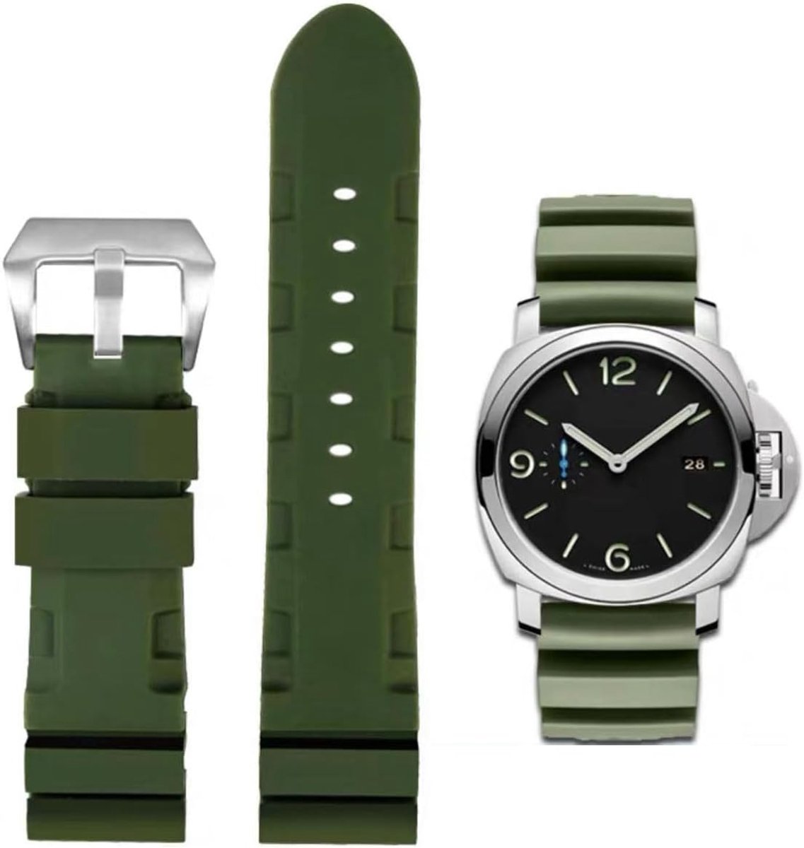 Rubber Strap 22mm 24mm Watchband Waterproof Rubber Brushed Stainless Steel Silver Buckle Compatible With Panerai Unisex - ShopVlot