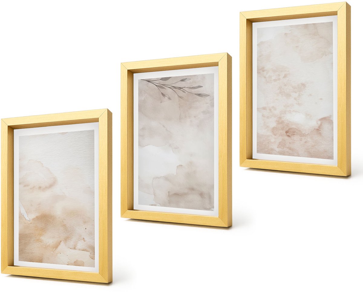 Coloray 4-Delige Schilderij Set - Aquarelvlekken en bladeren in pastelkleuren - 20 x 30 cm - Schilderijen Set - Wanddecoratie - Woonkamer - Decoratieve Schilderijen