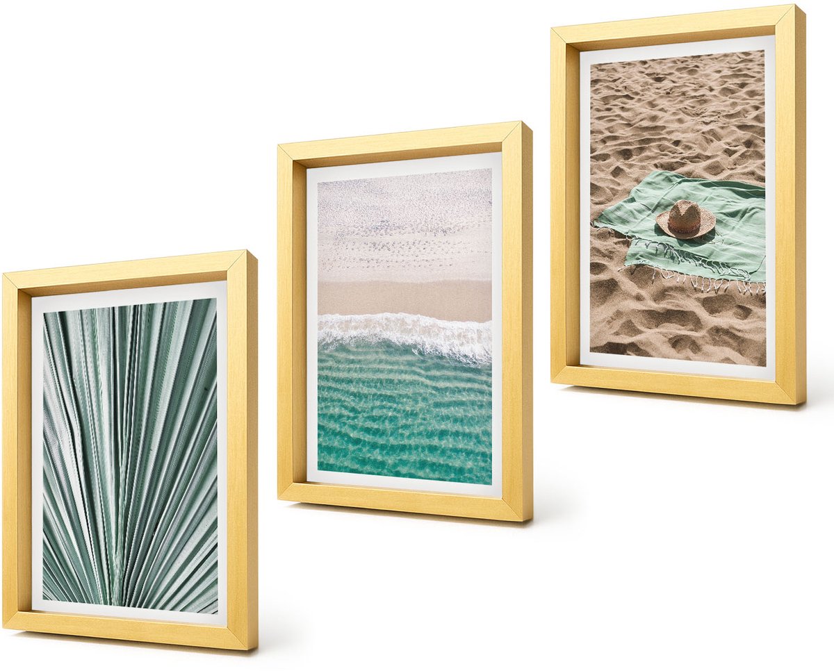 Coloray 4-Delige Schilderij Set - Uitzicht op het strand aan zee tijdens een zomervakantie - 20 x 30 cm - Moderne Wanddecoratie - Woonkamer - Muurdecoratie