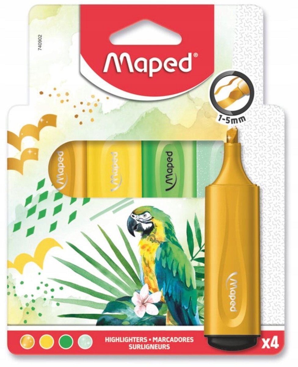 Fluorescerende Markeerstiften Set, 4 Stuks, Mix Kleuren