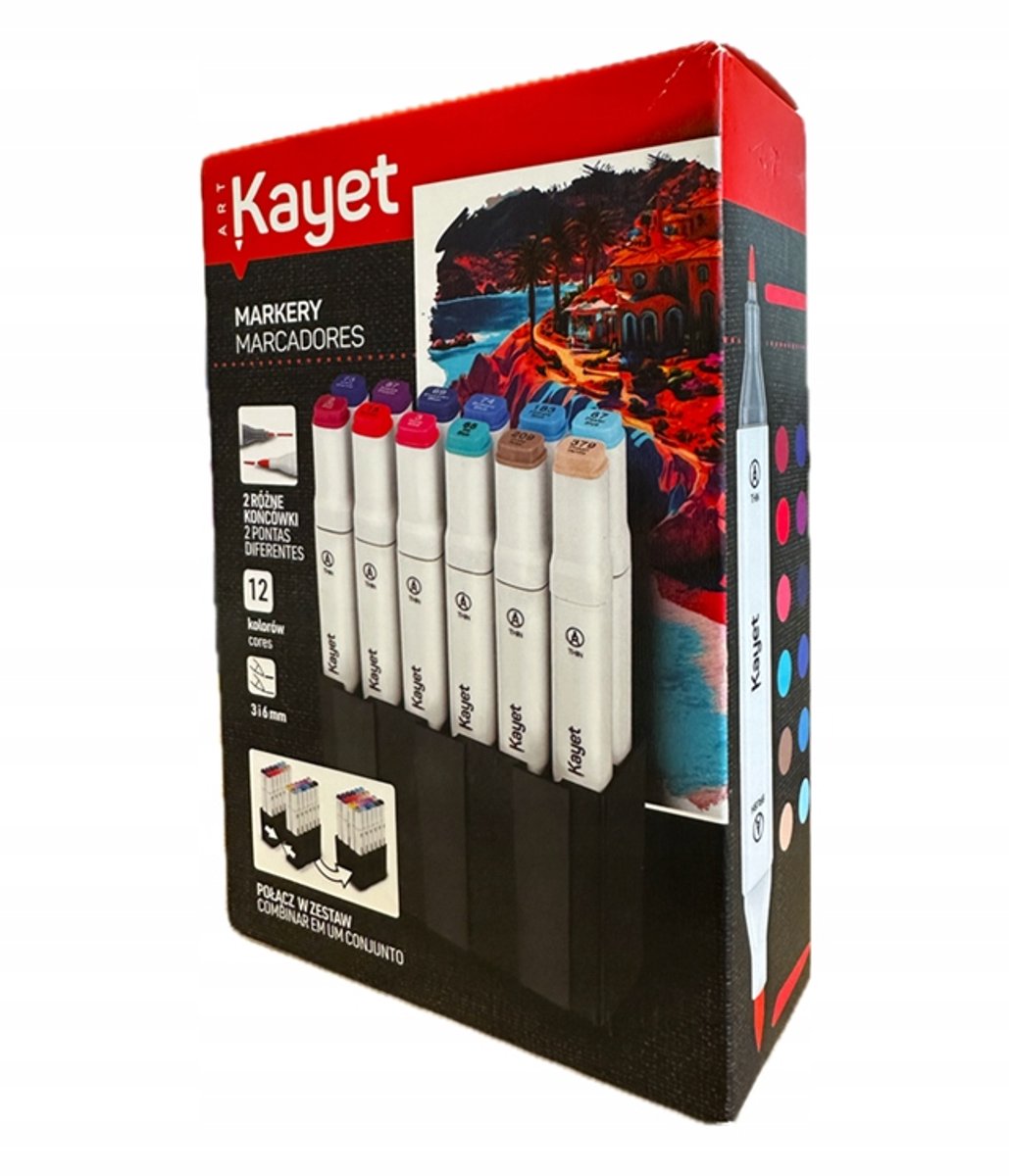 Set van 12 Dubbelzijdige Markers: Penseel- en Klassieke Punt