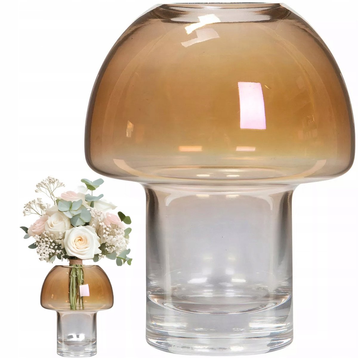 Merkloos Glazen Vaas Champignon - Decoratieve Handgemaakte Vaas 16cm