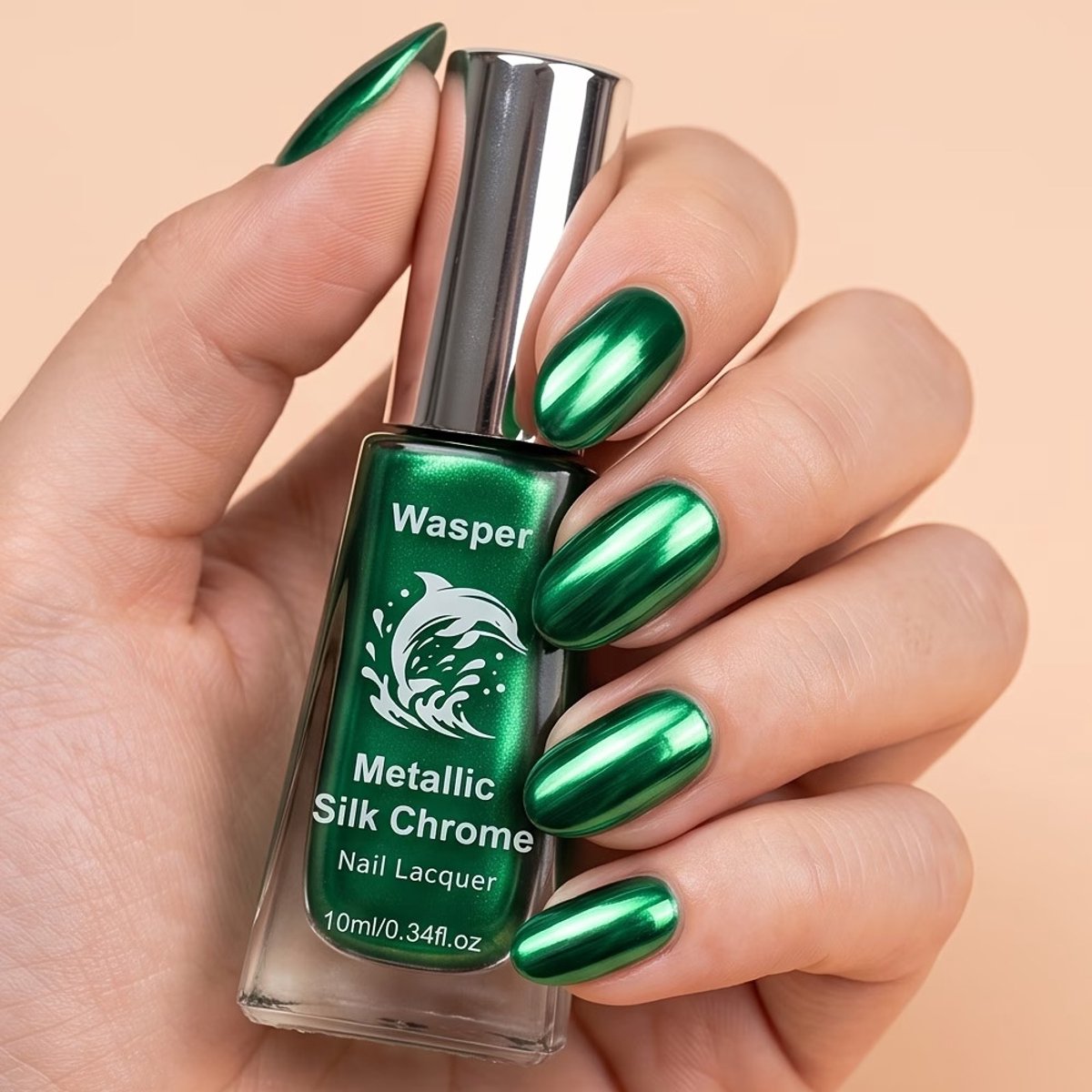 Lacquer Nail Polish Chrome Green – Jadegroene Metallic Nagellak 10 ml met Spiegelglans en Hoge Dekking