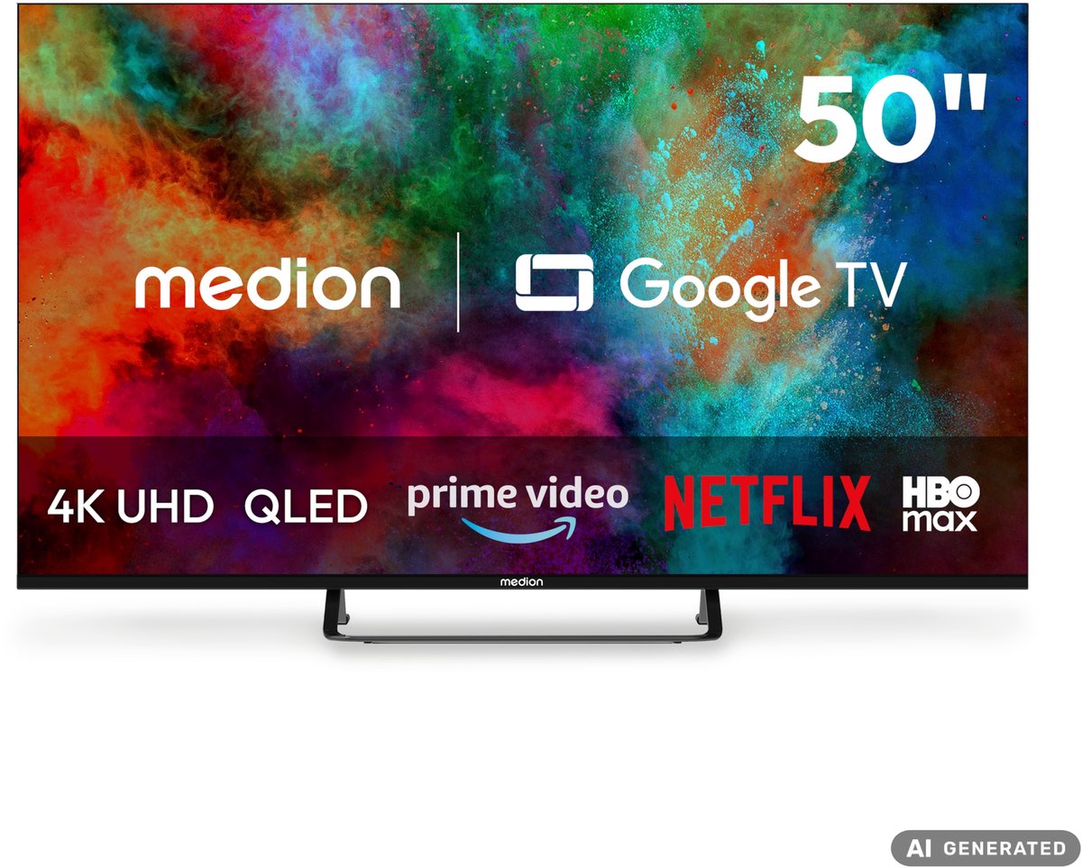 MEDION 4K Smart TV 125,7 cm (50 inch) - MD 850701 | Dolby Vision HDR, Prime Video, Disney+, compatibel met Google TV, PVR, Bluetooth